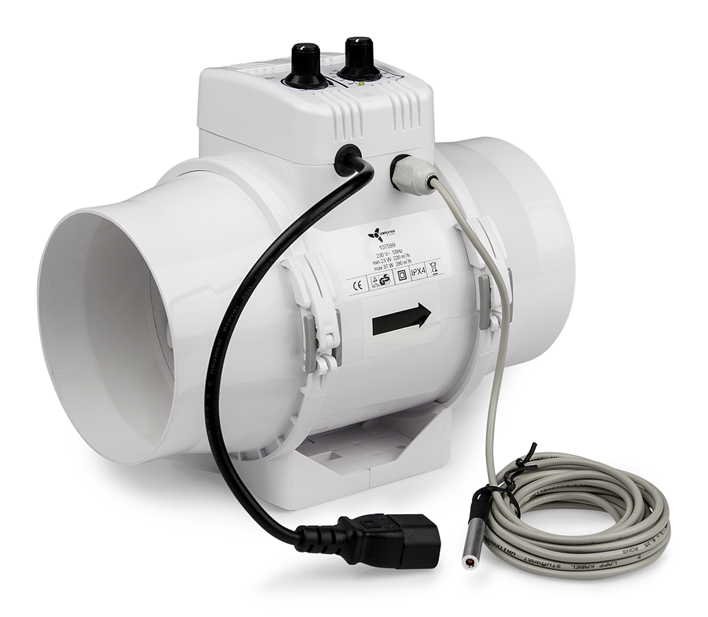 Ventilution Mixed In-Line, mit Klimaregler, 220/280 m³/h, 125 mm, IEC-Connector