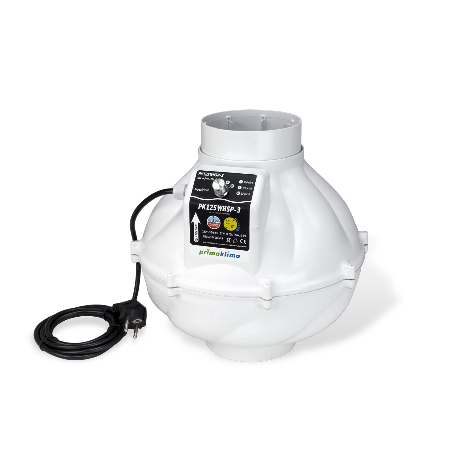 Prima Klima Whisperblower AC Rohrventilator, 300/420/530 m³/h, 57 W, ø 125 mm Flansch