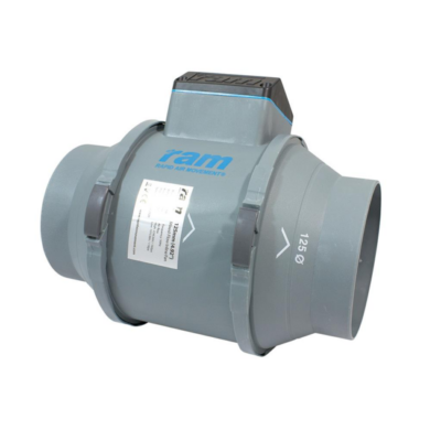 RAM Mixed-Flow Inline Rohrventilator, 125 mm, 284 m³/h + EU Netzkabel mit IEC-Connector