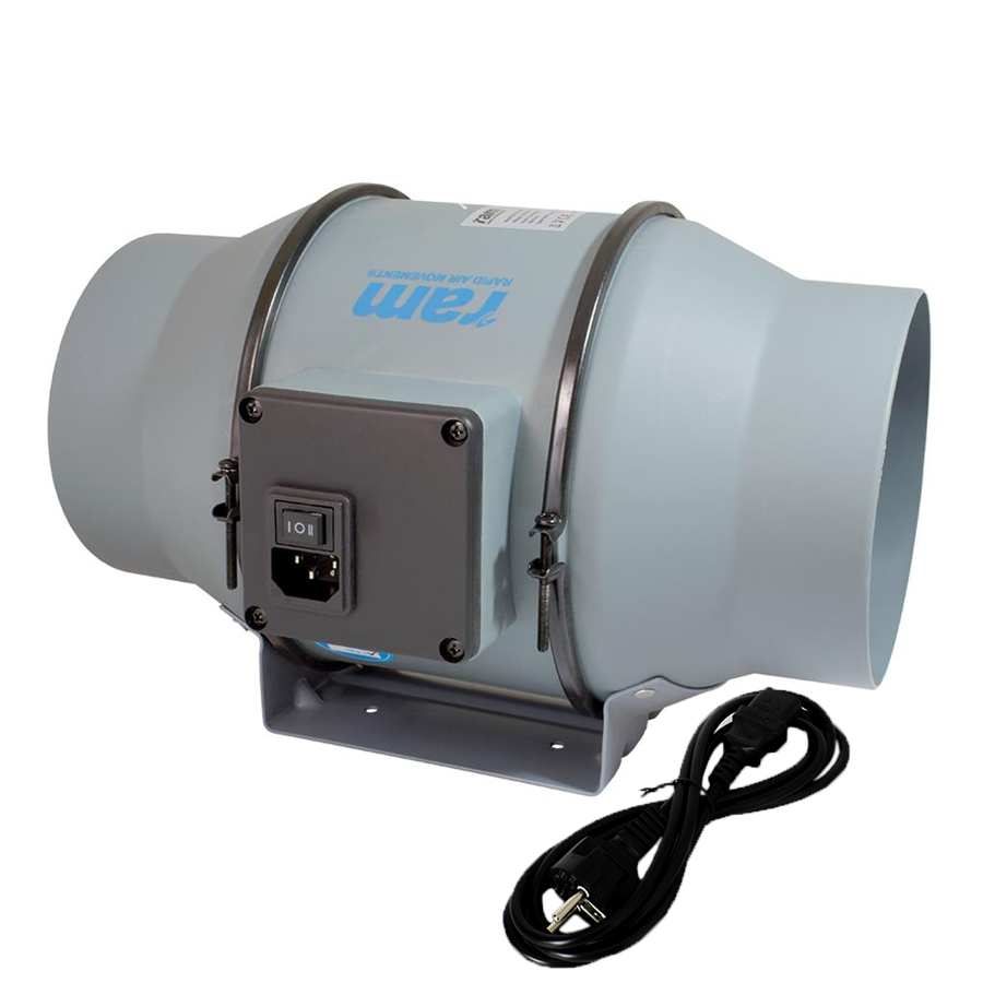 RAM Mixed-Flow Inline Rohrventilator, 150 mm, 517 m³/h + EU Netzkabel mit IEC-Connector