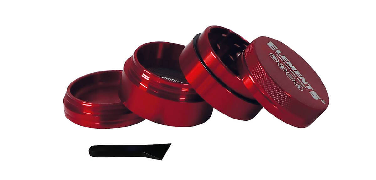 Elements Red Grinder Aluminium 4 Part Mini