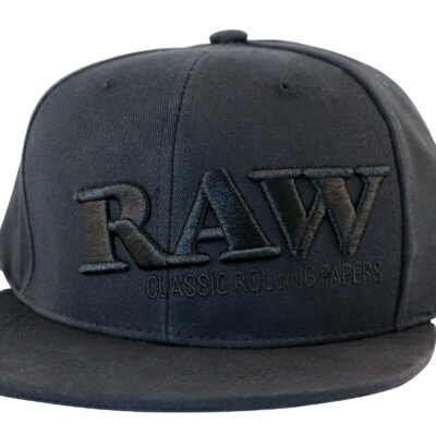 RAW Flat Bill Snap Back Poker Hat – Black With Black Lettering