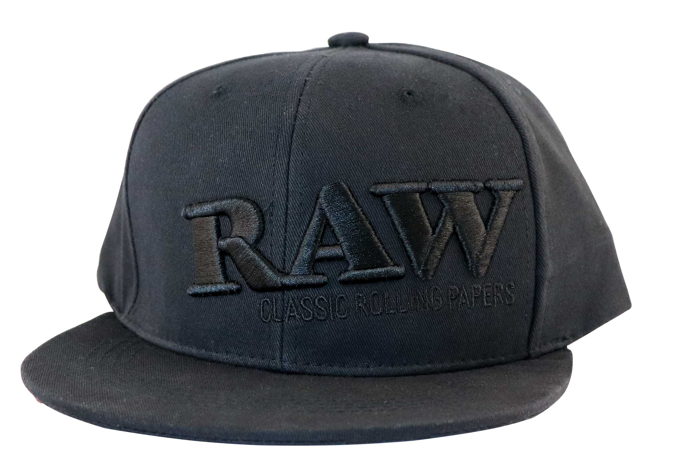 RAW Flat Bill Snap Back Poker Hat – Black With Black Lettering